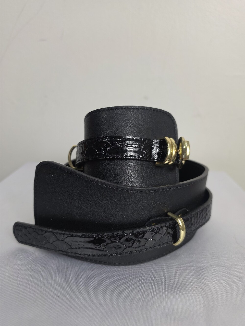 Vintage Black Leather Strap with Gold Hardware